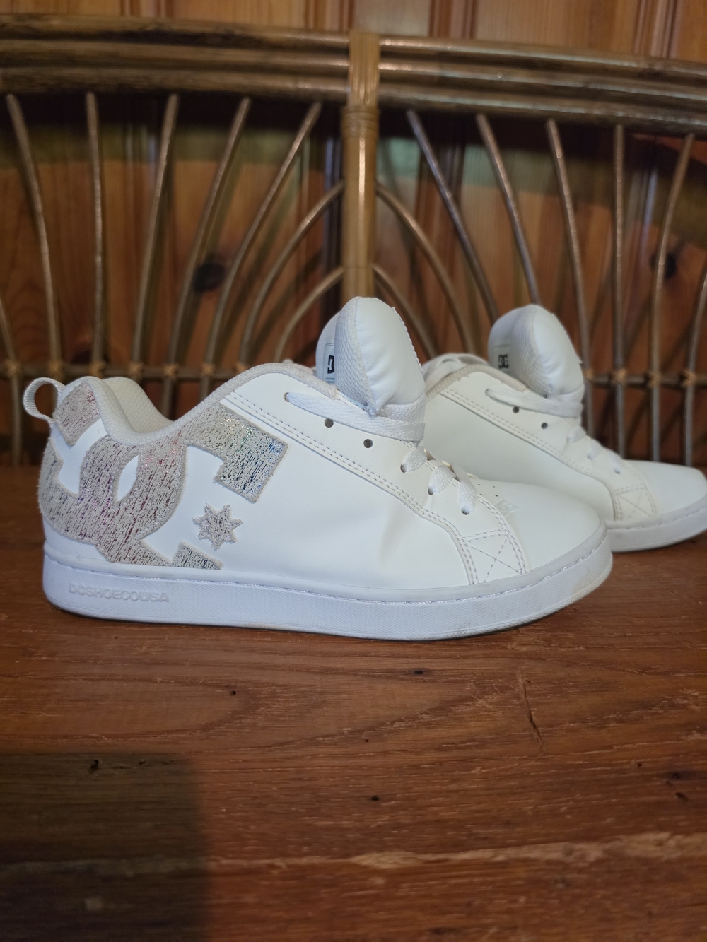 DC Womens' White Low-Top Sneakers with Glitter Logo - Picture 2 of 16